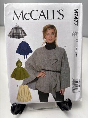 McCalls M7477 Womens Coat Cape Sewing Pattern Size 16-18-20-22-24-26 Uncut